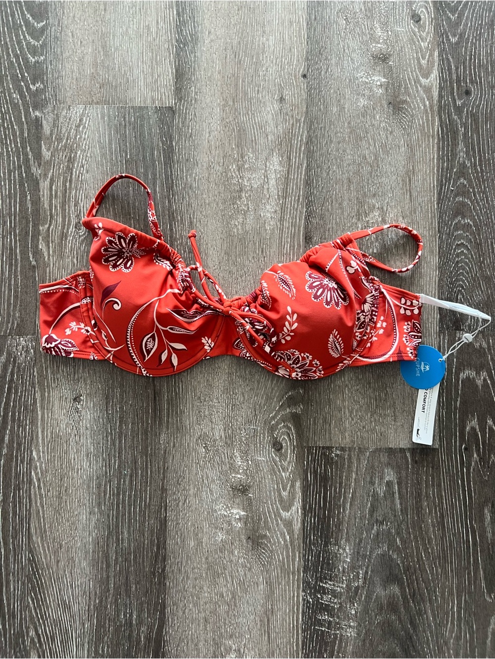 NWT Cupshe XL Red/orange‎ Floral Underwire Bikini Top